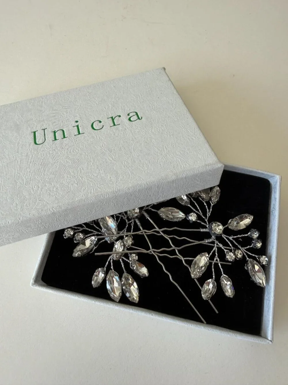 UNICRA Set of 3 Crystal Bridal Hair Pins Silver Rhinestone Wedding Updo